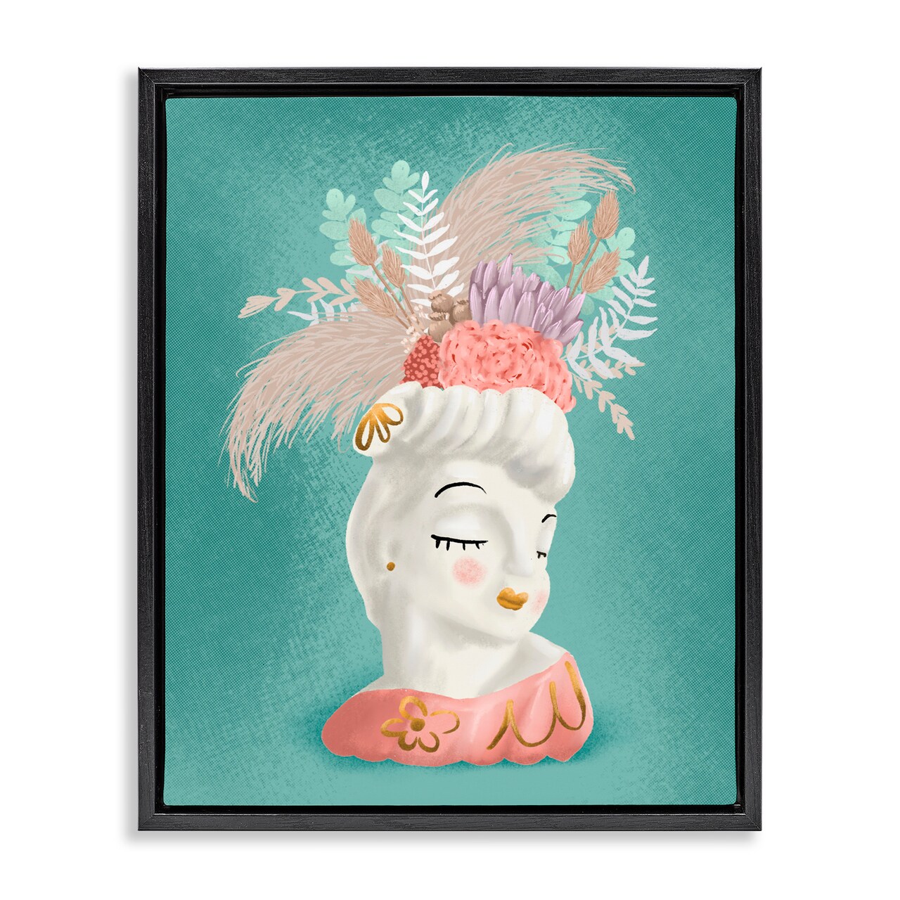 Stupell Industries Vintage Lady with Boho Flowers Floating Frame, design by Jilly Jack Designs